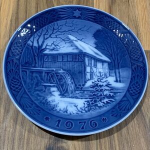Royal Copenhagen winter water mill Plate 1976 blue and white Denmark Plate